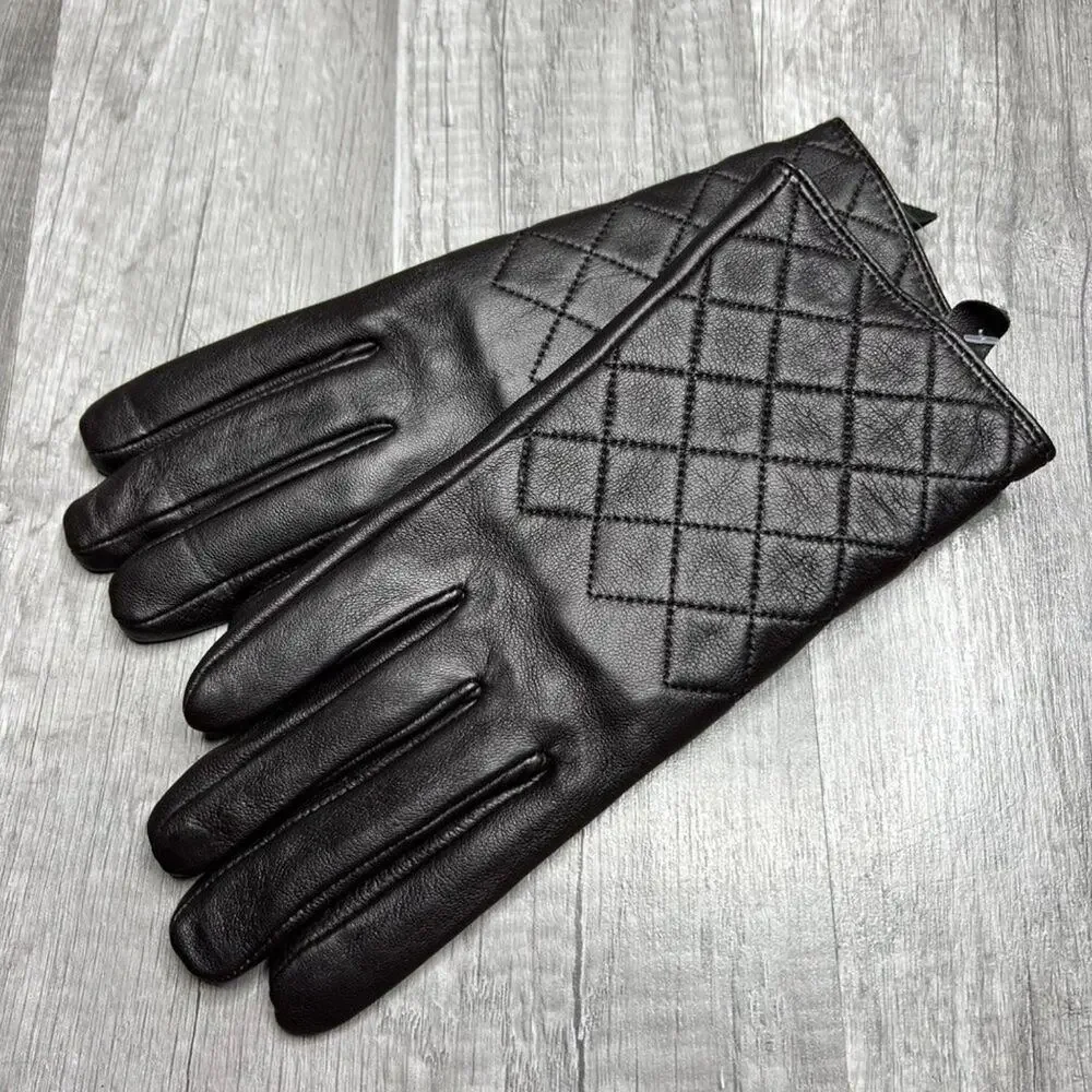 Nwot Leather Quilted Fleece Lined Gloves Dark Brown Women’s Small-Medium